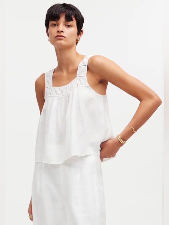 Madewell Tops - Madewell White Linen Square-Neck Tank